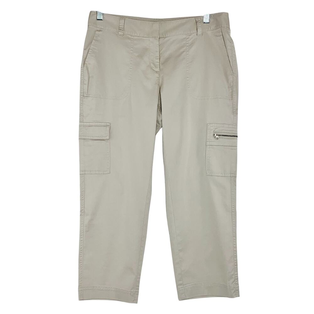 J JILL Cargo Cropped Pants 6P Sand Soapstone Pockets Lightweight Stretch NWT
